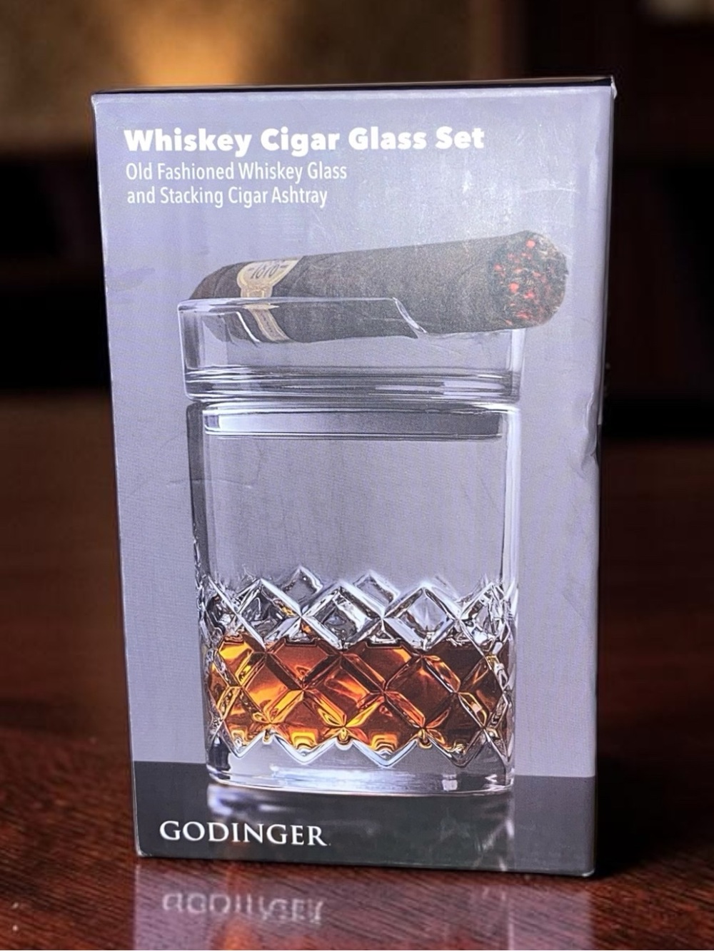 GODINGER “Hatch” Stackable Whiskey Cigar Glass Tumbler/Ashtray Set New in Box - Picture 2 of 7